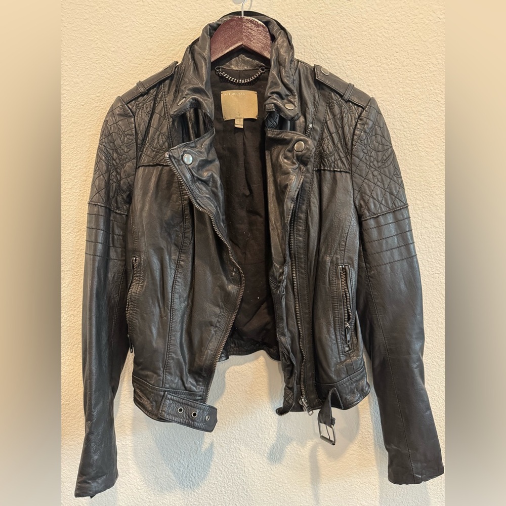 Muubaa Quilted Black Leather Jacket